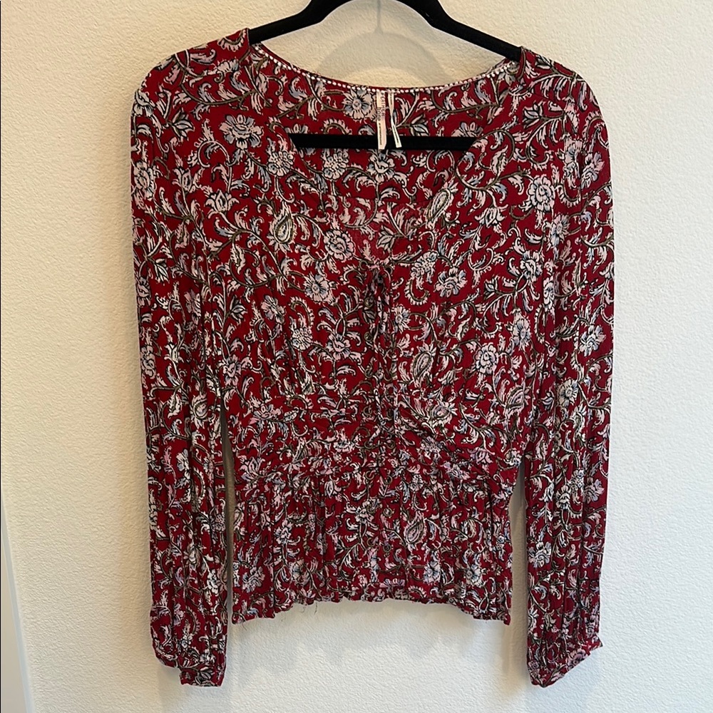 Chic Red Floral Blouse